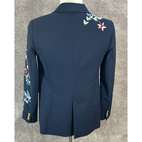 Zara Woman Blazer Womens Medium Blue Embroidered Floral Single Button Jacket - Picture 5 of 9